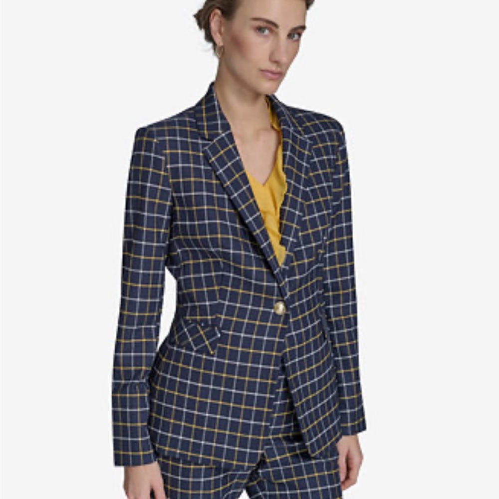 Tommy Hilfiger Women's Blue and Yellow Plaid Blazer